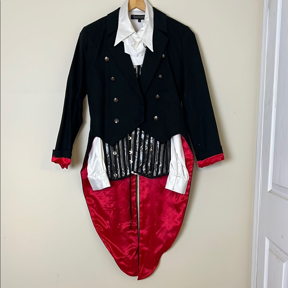 3 PC sm/med Dracula clothing shirt, corset and tailcoat jacket vampire halloween